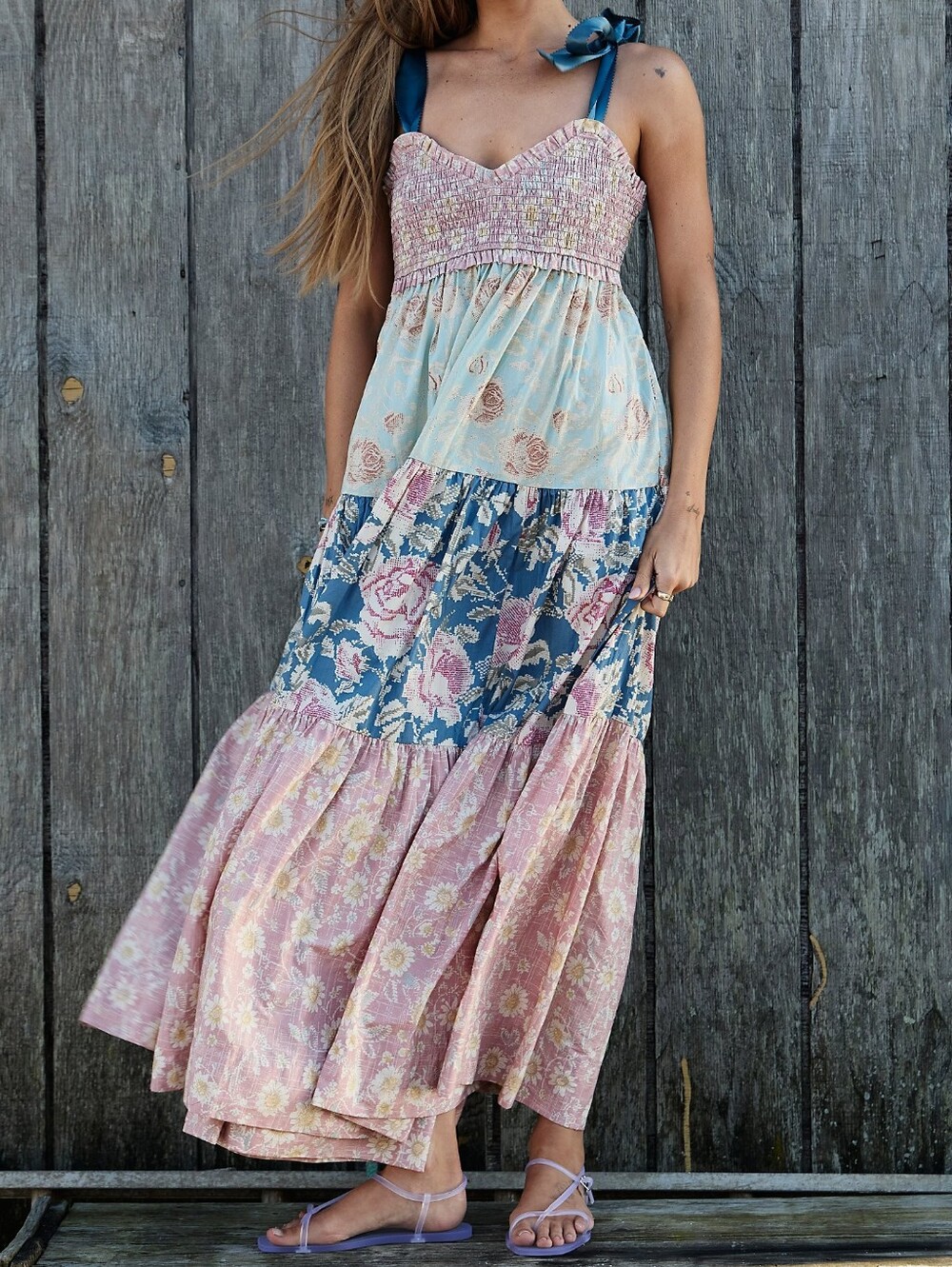 NWT Free People Bluebell Mixed Print Cotton Maxi Dress-Antique Combo